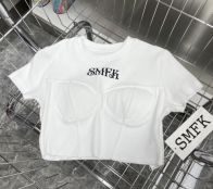 NEW夏のSMFKtシャツヤーン偽物 シンプル 短袖トップス 純綿 セクシー 半身 ホワイト