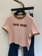 ミュウミュウトップス激安通販 半袖 Tシャツ 人気夏品 ロゴプリント ショット 少女感 ファッション レディース ピンク