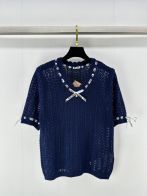 ミュウミュウ キキ偽物 柔らかい ニット 半袖 セーター トップス 蝶結び 新品 ファッション ブルー