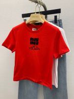 ミュウミュウ ロンtＮ級品 短袖 Tシャツ トップス ロゴプリント ショット 柔らかい 人気新作 レディース レッド