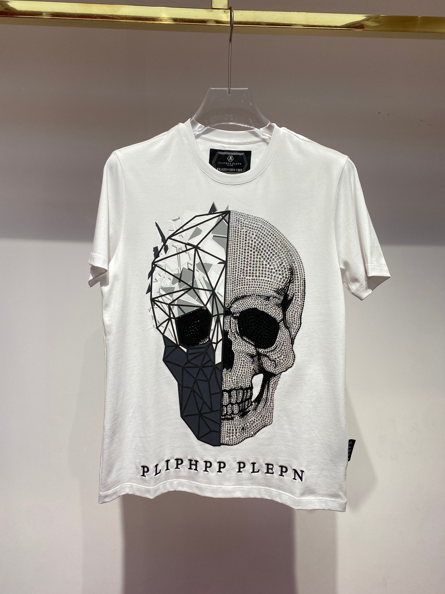 フィリッププレイン tシャツ偽物 ショートシャツ 半袖 ドクロプリント ホワイト_1