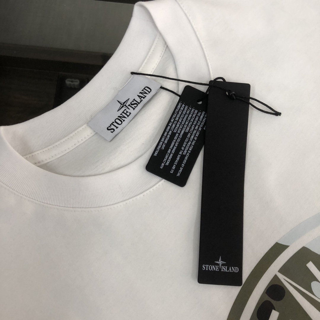 純綿Tシャツ ストーン アイランド ロン t 定価偽物 日常トップス HOT品質保証  柔らかい 2色可選 ホワイト_4