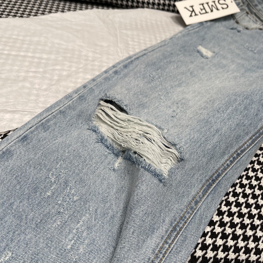 お得!!SMFKジーンズ日本偽物 シンプル パンツ 夏 デニムズボン ファッション ダメージ 人気新作 ブルー_5