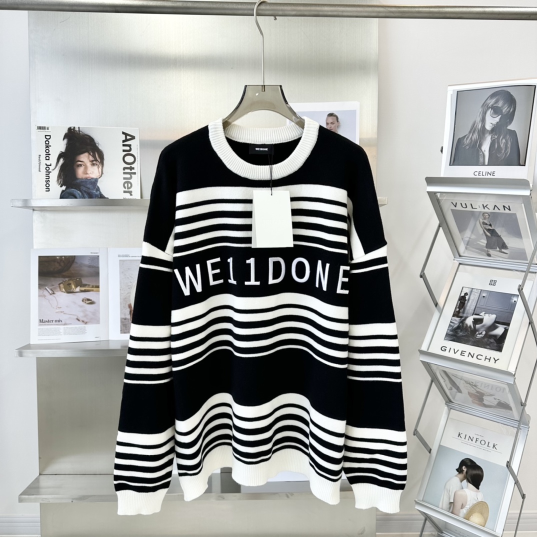 WE11DONE 超激得新品 ウェルダン 日本語ｎ級品 暖かい セーター ニット トップス 縞 ゆったリ ブラック_1