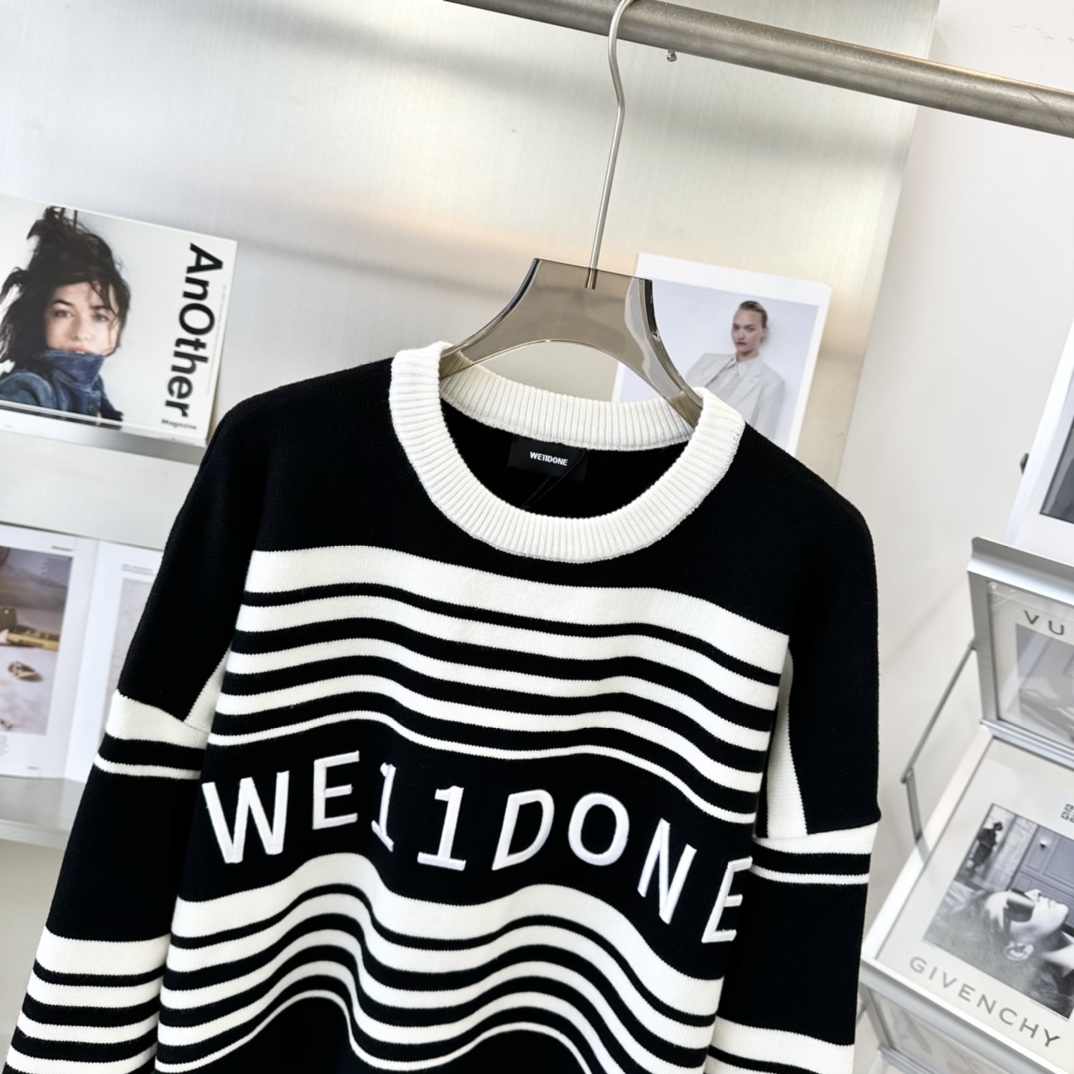 WE11DONE 超激得新品 ウェルダン 日本語ｎ級品 暖かい セーター ニット トップス 縞 ゆったリ ブラック_3