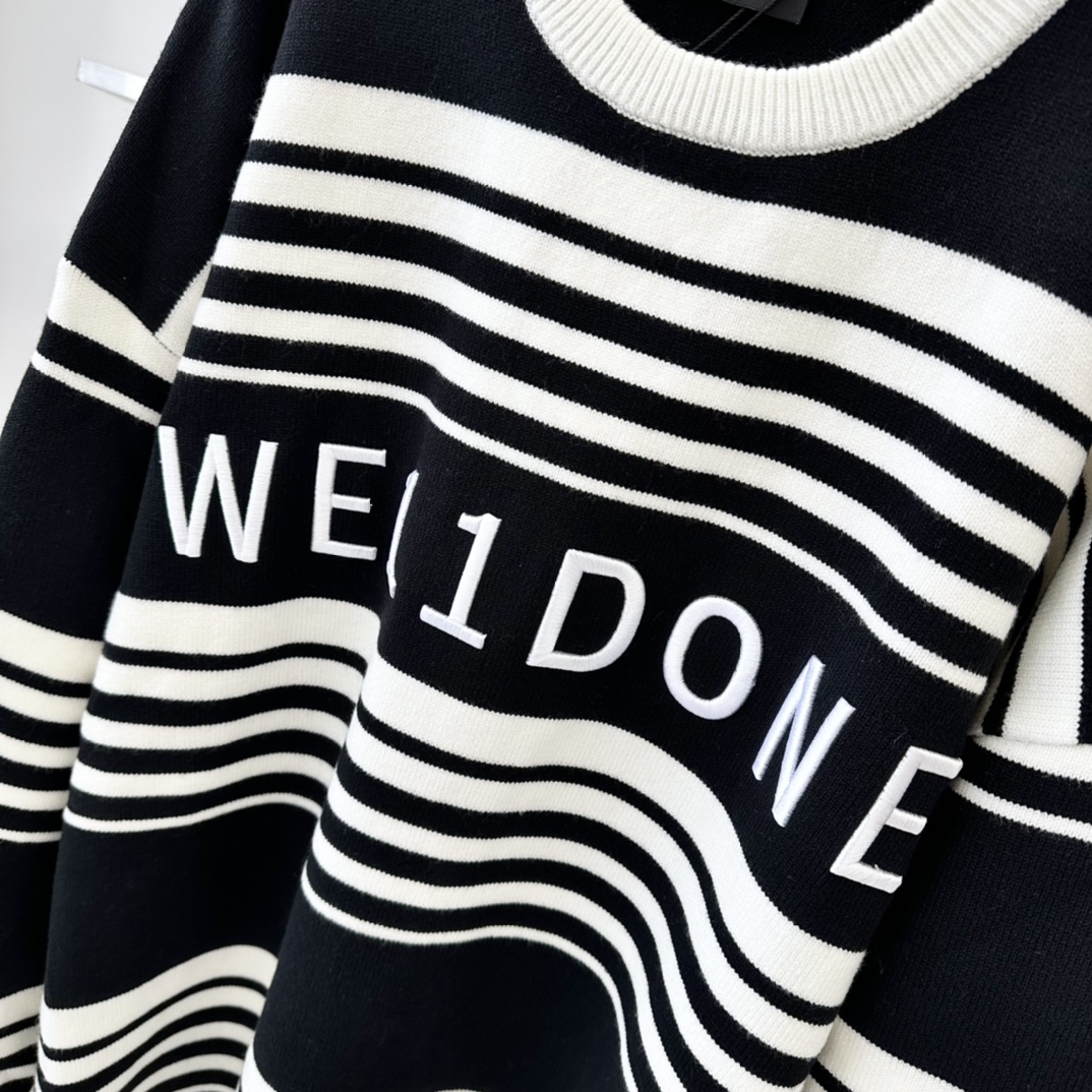 WE11DONE 超激得新品 ウェルダン 日本語ｎ級品 暖かい セーター ニット トップス 縞 ゆったリ ブラック_5