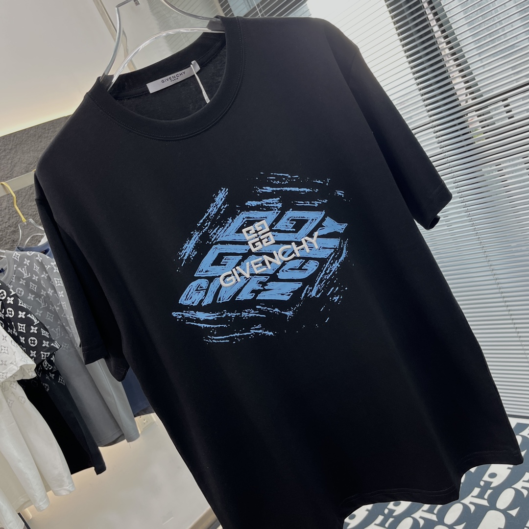 ジバンシィ ロゴｎ級品 純綿 トップス 短袖Tシャツ ファッション 青いロゴプリント シンプル 激安品 ブラック_2
