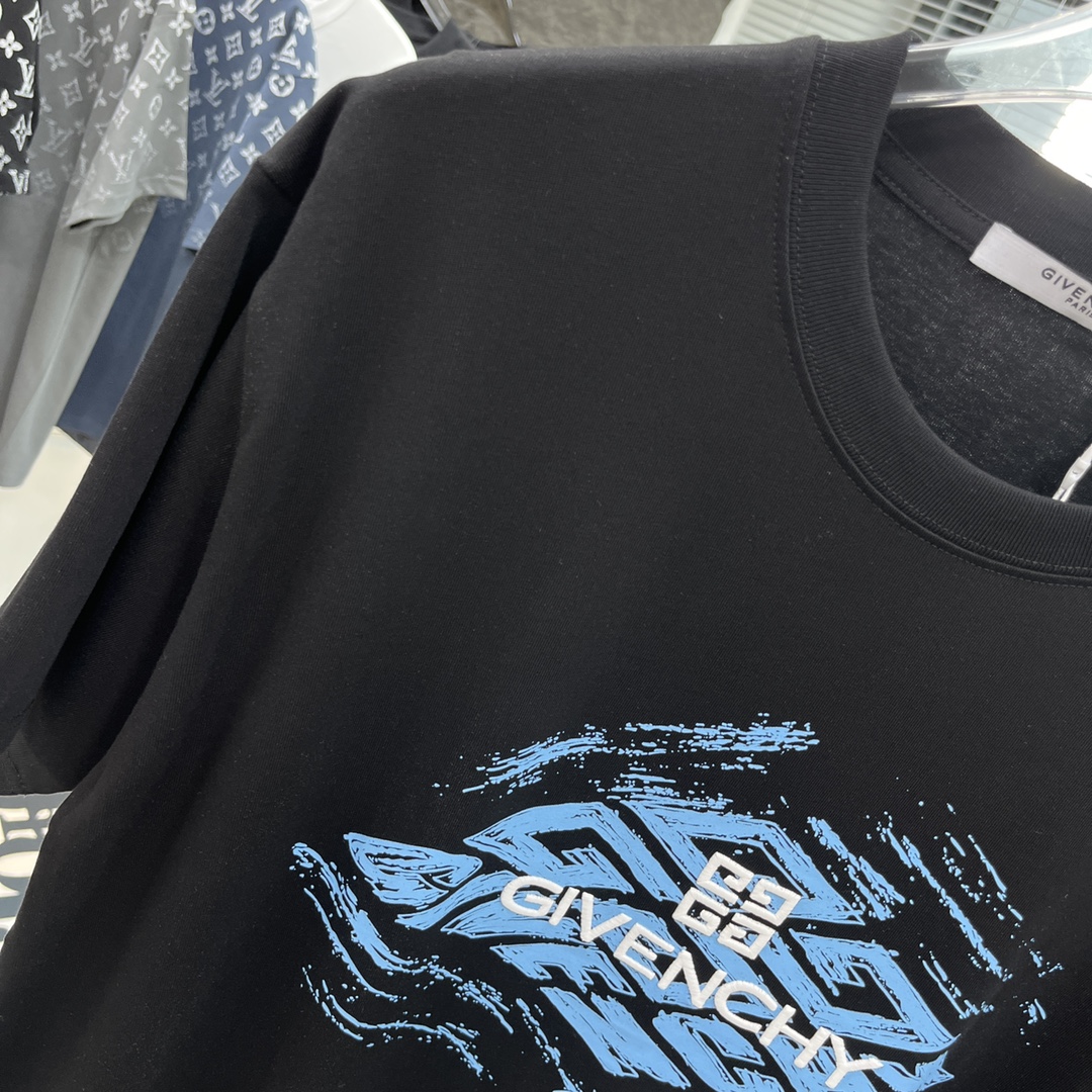 ジバンシィ ロゴｎ級品 純綿 トップス 短袖Tシャツ ファッション 青いロゴプリント シンプル 激安品 ブラック_3