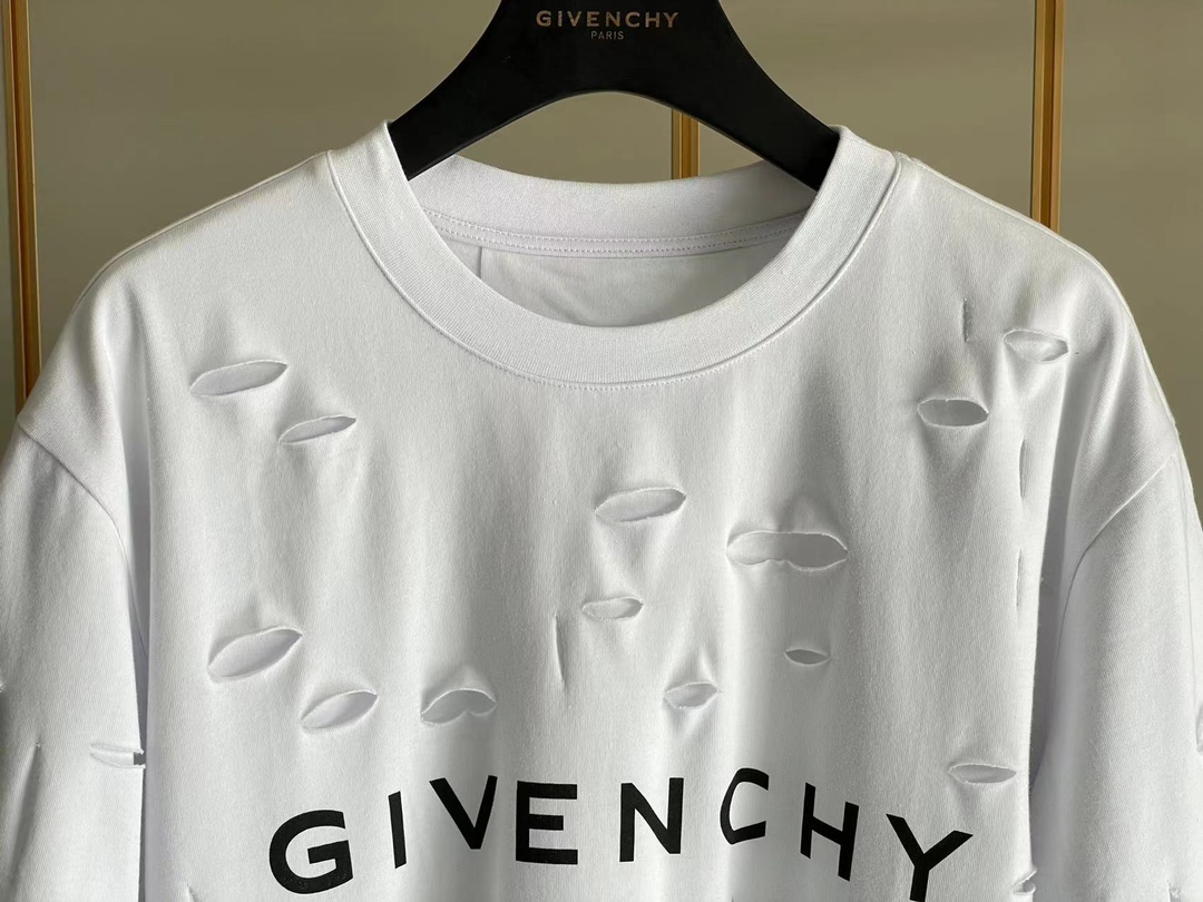 ジバンシィトップスコピ激安通販 純綿 Tシャツ 半袖 シンプル ダメージ加工のデザイン 5色可選 ホワイト_8
