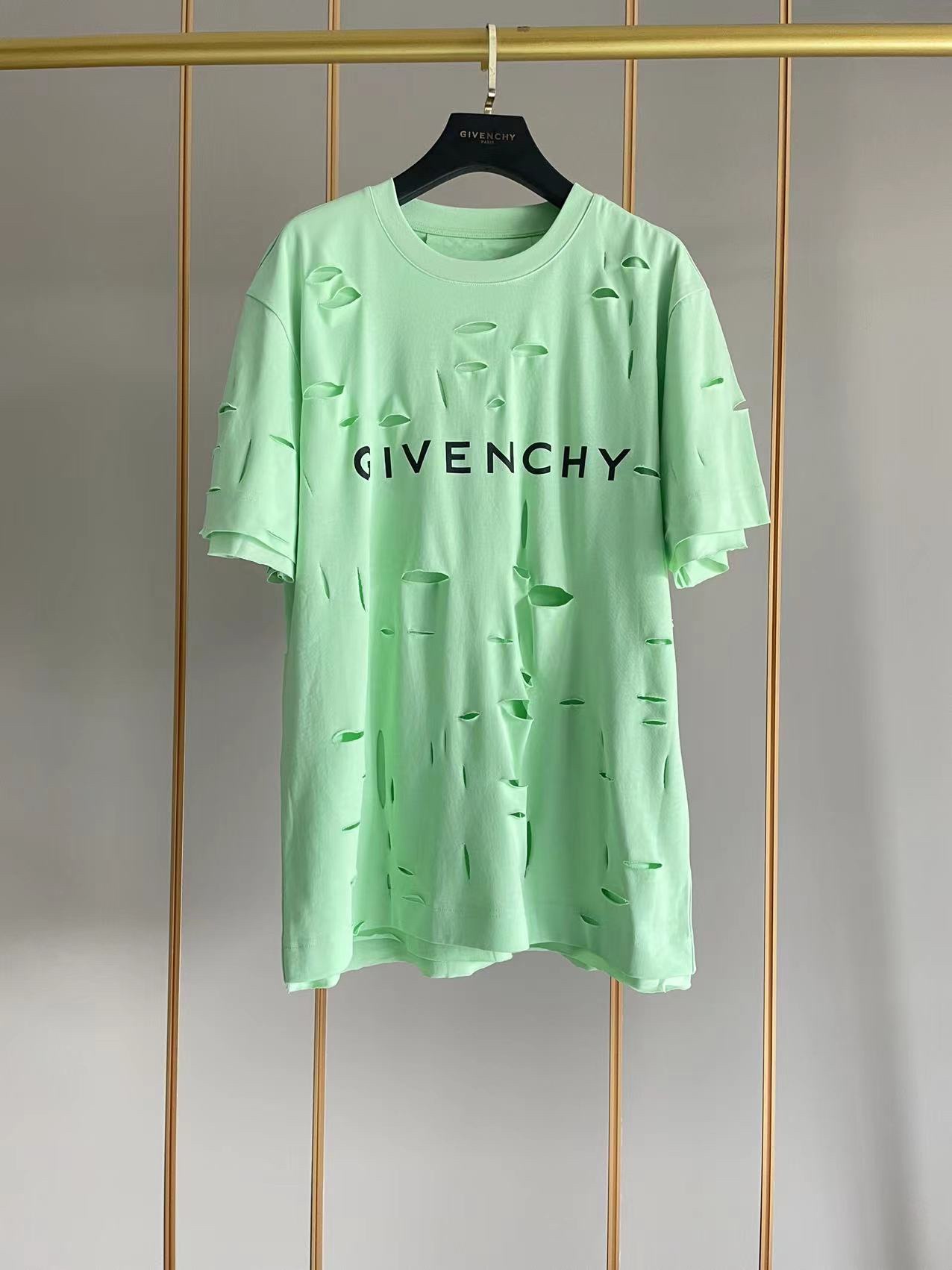 ジバンシィ トップス偽物 純綿 Tシャツ 半袖 シンプル ダメージ加工のデザイン 5色可選 グリーン_1