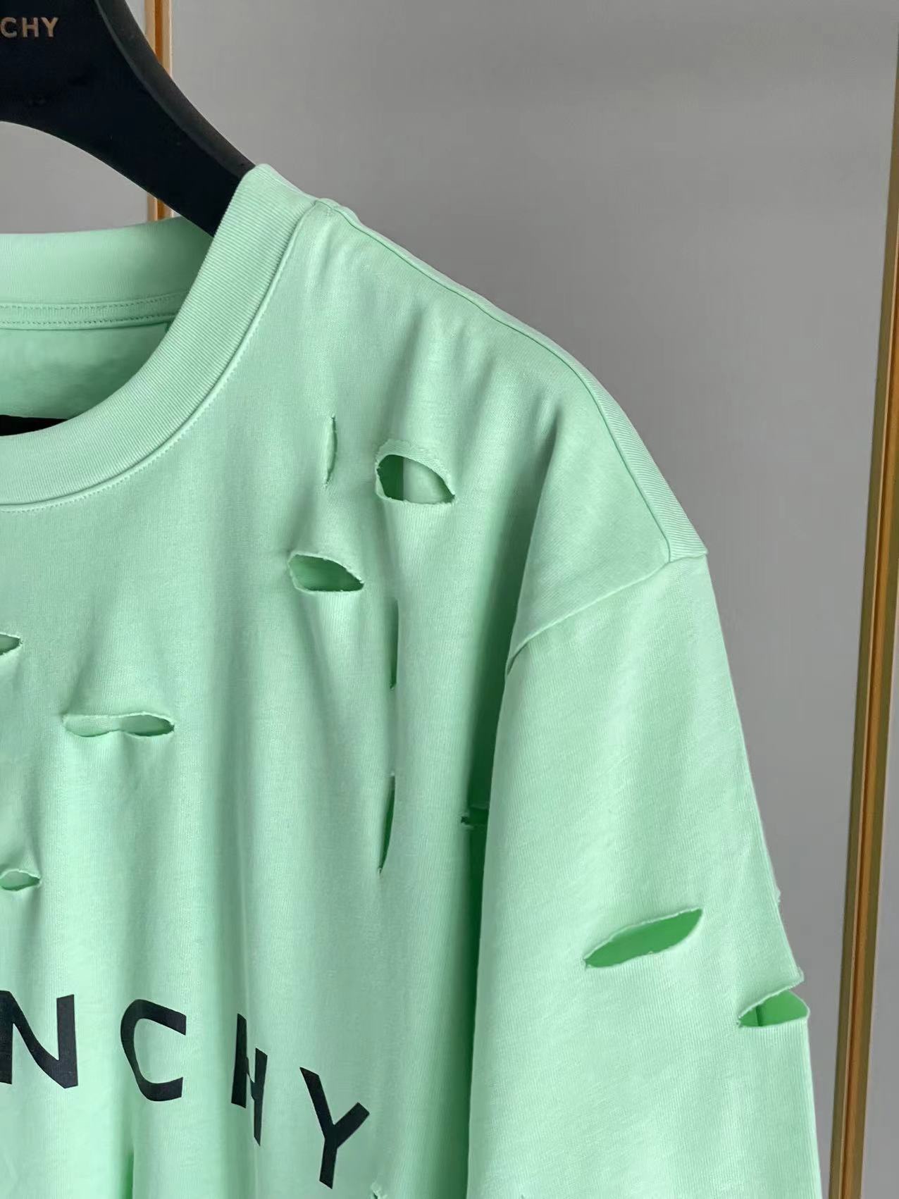 ジバンシィ トップス偽物 純綿 Tシャツ 半袖 シンプル ダメージ加工のデザイン 5色可選 グリーン_3