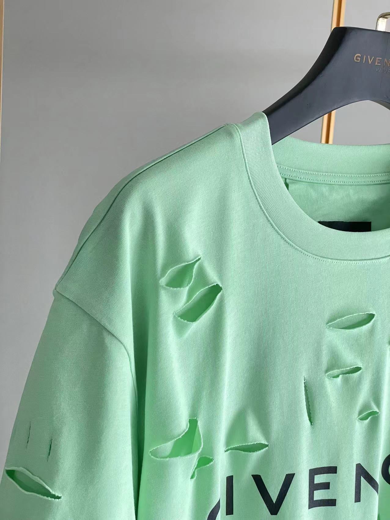 ジバンシィ トップス偽物 純綿 Tシャツ 半袖 シンプル ダメージ加工のデザイン 5色可選 グリーン_4