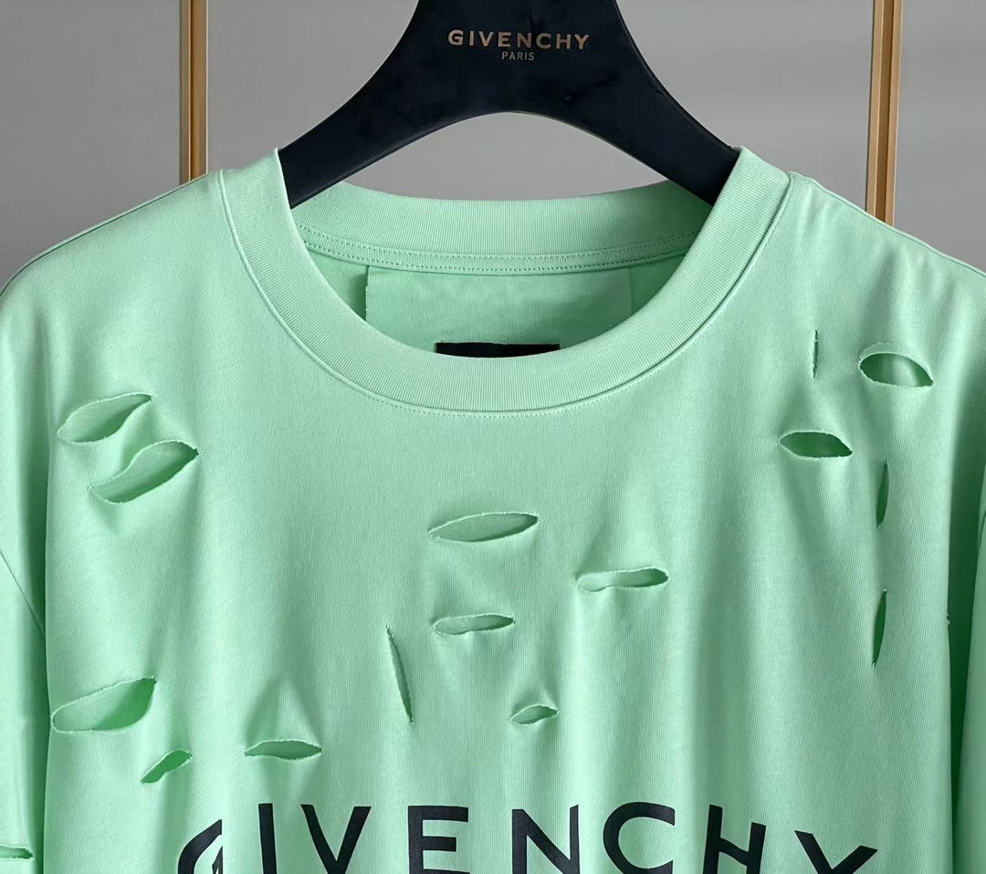 ジバンシィ トップス偽物 純綿 Tシャツ 半袖 シンプル ダメージ加工のデザイン 5色可選 グリーン_5