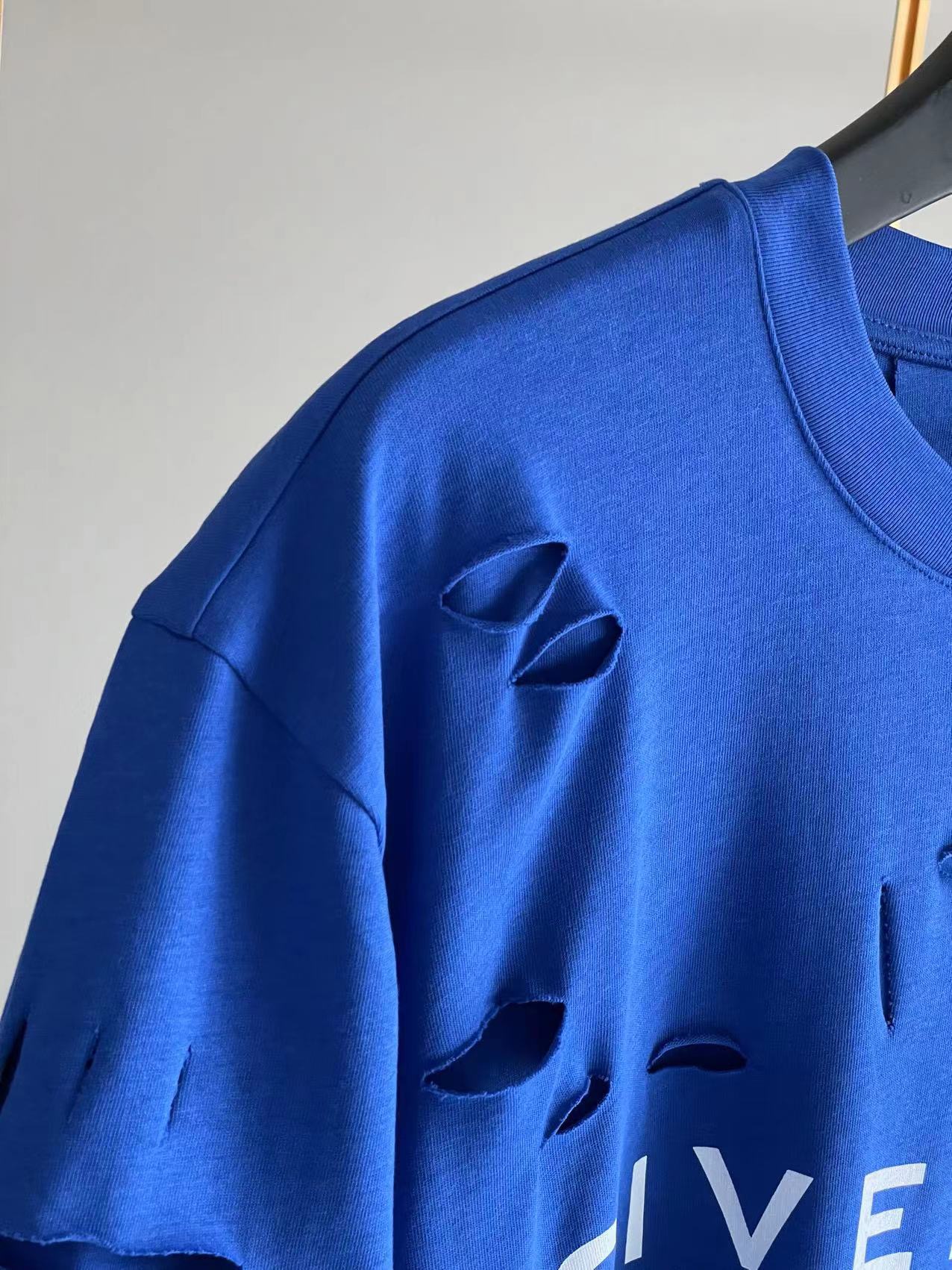 ジバンシートップススーパーコピー 純綿 Tシャツ 半袖 シンプル ダメージ加工のデザイン 5色可選 ブルー_3
