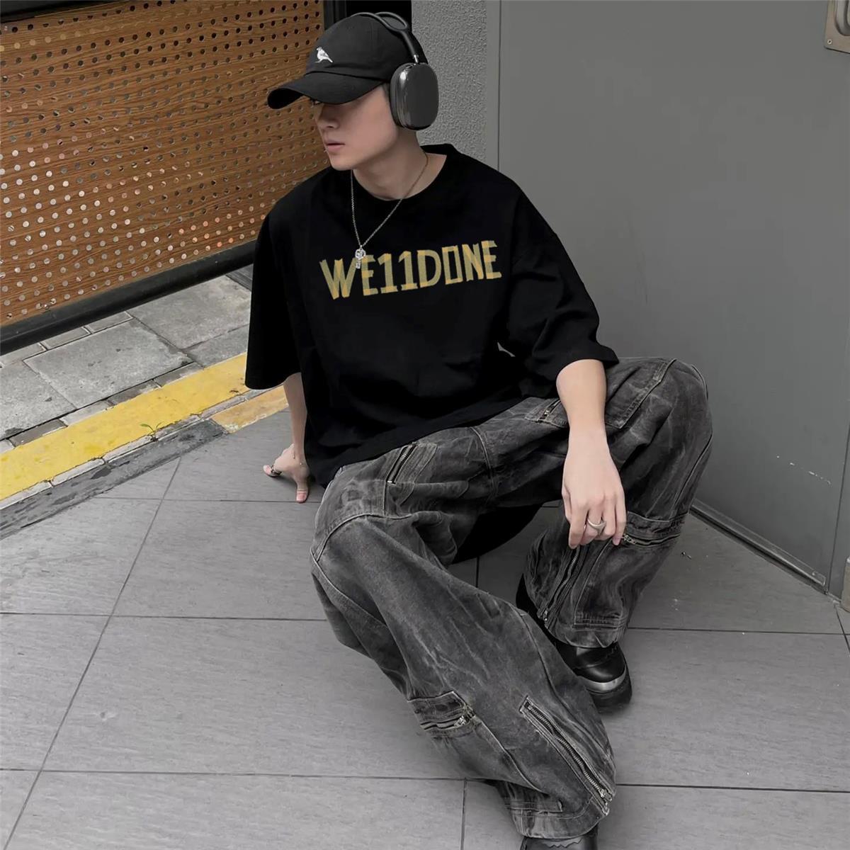 WE11DONE ウェルダン英語スーパーコピー ロゴプリント 純綿Tシャツ トップス 日常服 ファッション ブラック_5