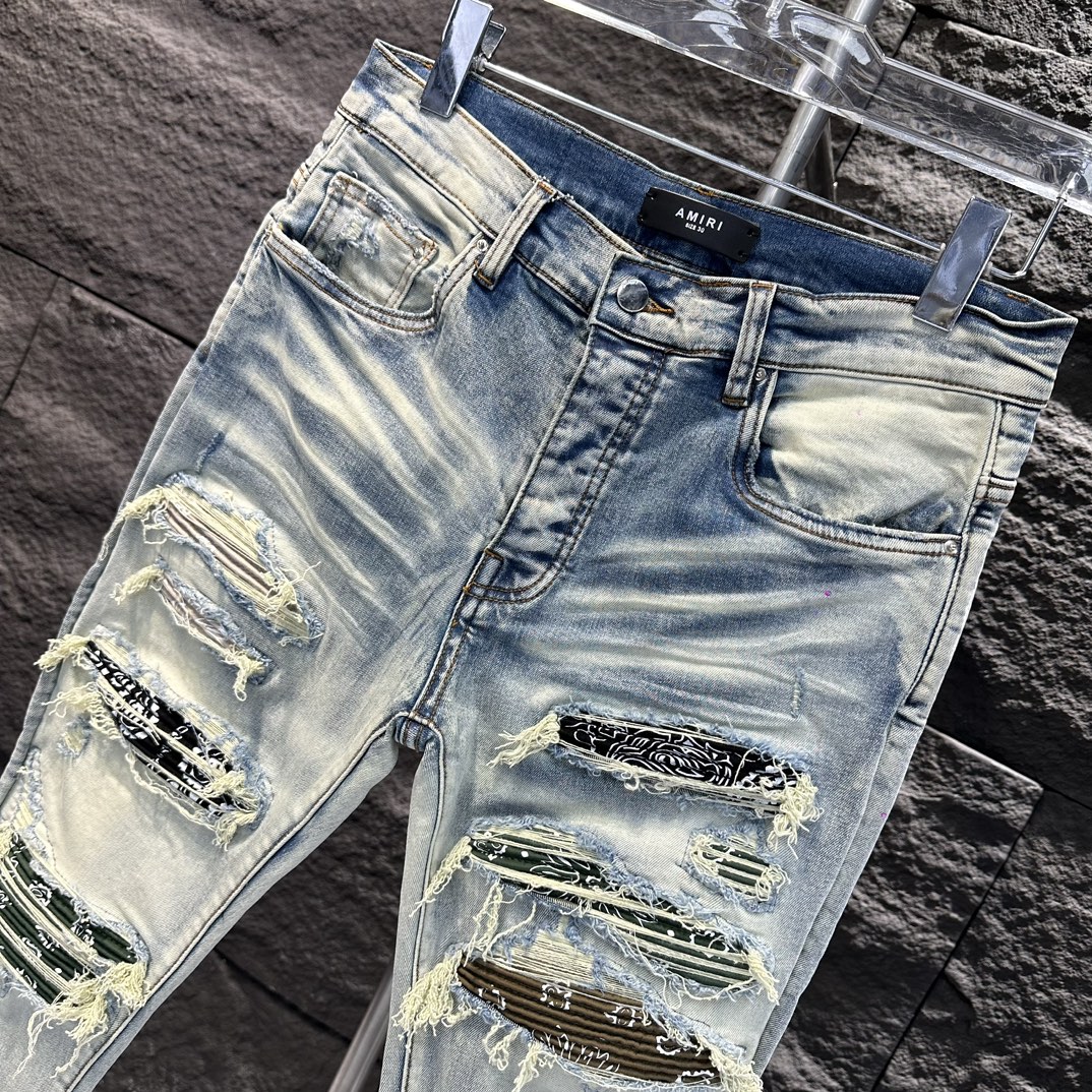 amiriジーンズスーパーコピー デニム ズボン 美脚 パンツ ダメージを施し 目立ち 柔らかい 快適 ファッション 薄いブルー_3