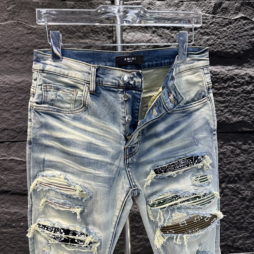 amiriジーンズスーパーコピー デニム ズボン 美脚 パンツ ダメージを施し 目立ち 柔らかい 快適 ファッション 薄いブルー_7