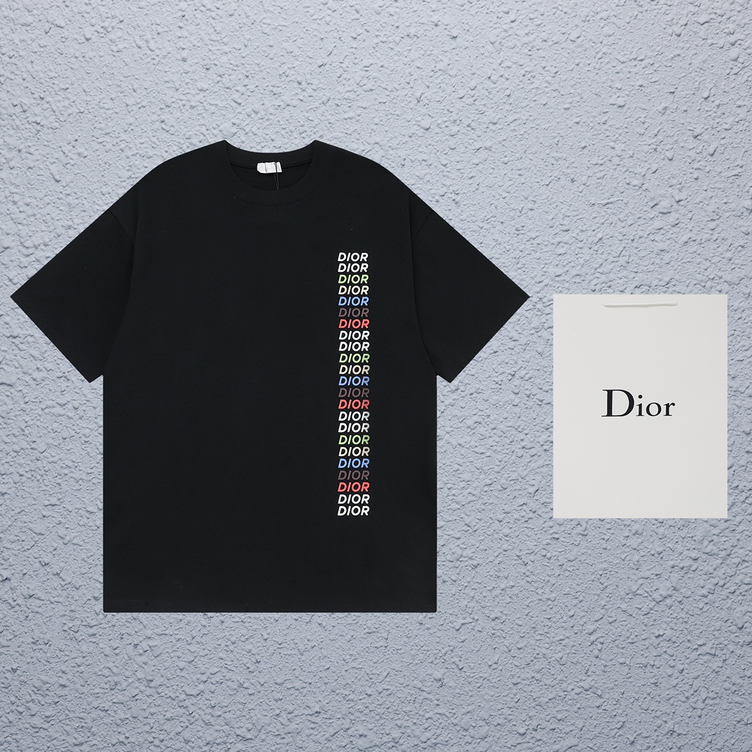 限定販売 最高品質 dior atelier tシャツスーパーコピー 短袖 トップス 純綿 ゆったり プリント 男女兼用 ブラック_1