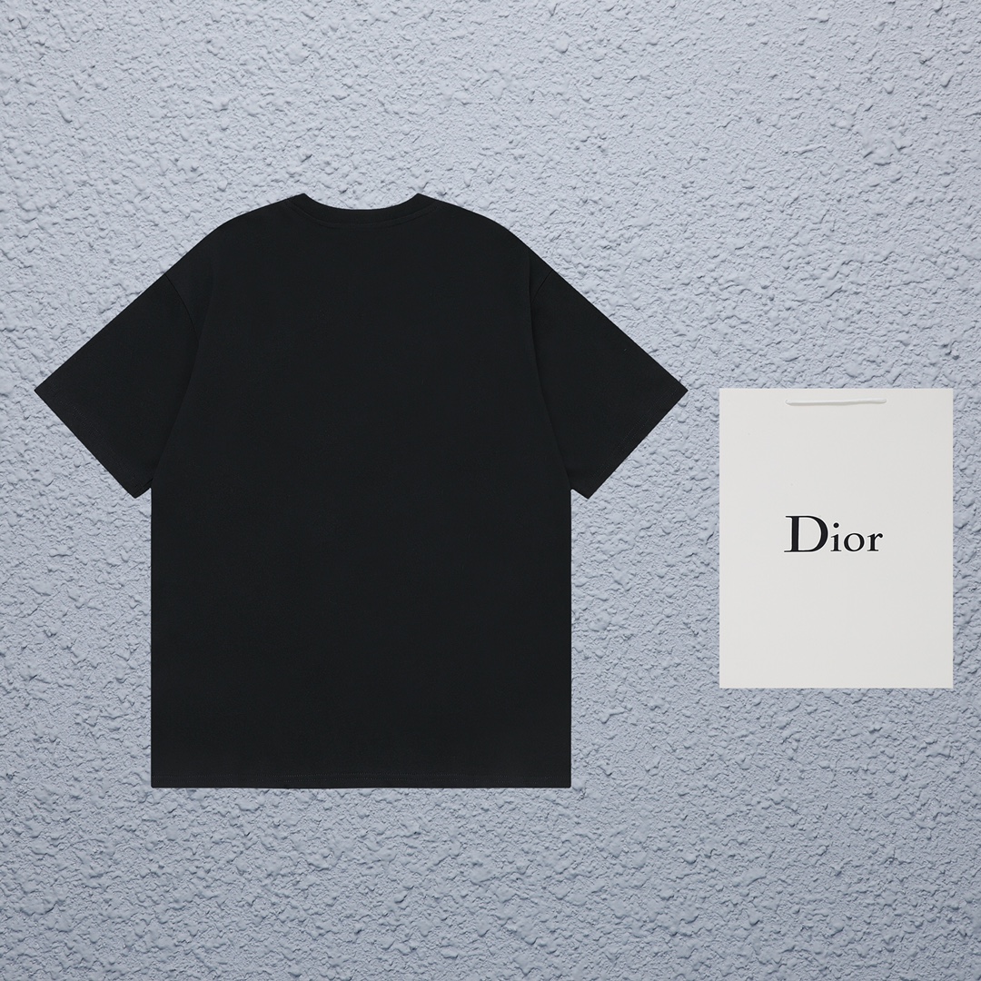 限定販売 最高品質 dior atelier tシャツスーパーコピー 短袖 トップス 純綿 ゆったり プリント 男女兼用 ブラック_2