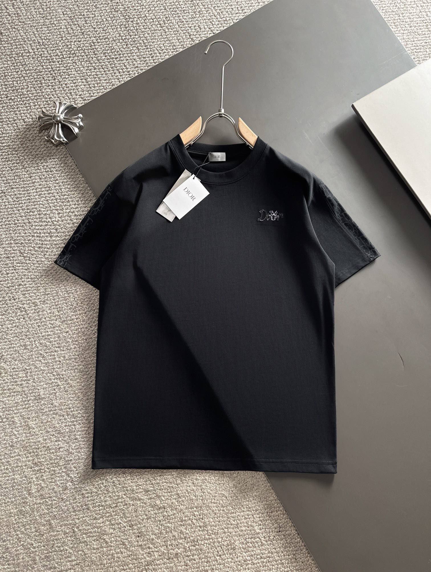 爆買い大得価 ディオール tシャツ激安通販 短袖 品質保証 トップス 純綿 シンプル 人気新品 柔らかい ブラック_1