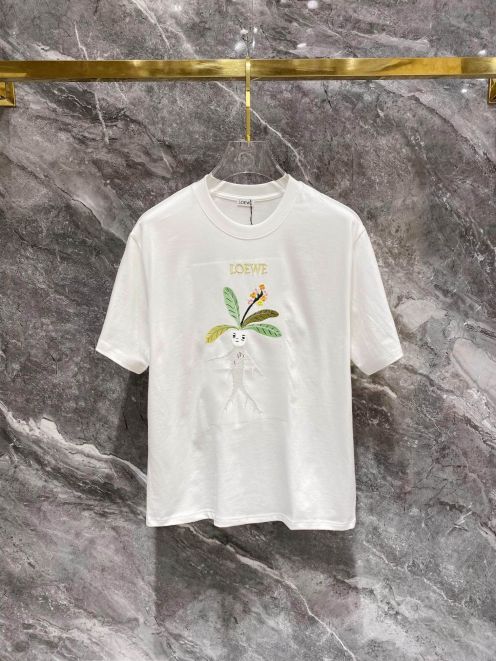 HOT100%新品 ロエベトップスＮ級品 純綿 短袖 Tシャツ シンプル 柔らかい 刺繍 ファッション 快適 ホワイト