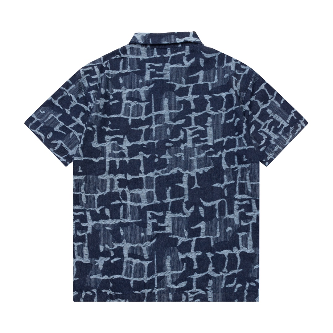 フェンディ シャツ激安通販 トップス ビジネスシャツ デニム素材 個性的 ファッション 半袖 花柄 ブルー_2