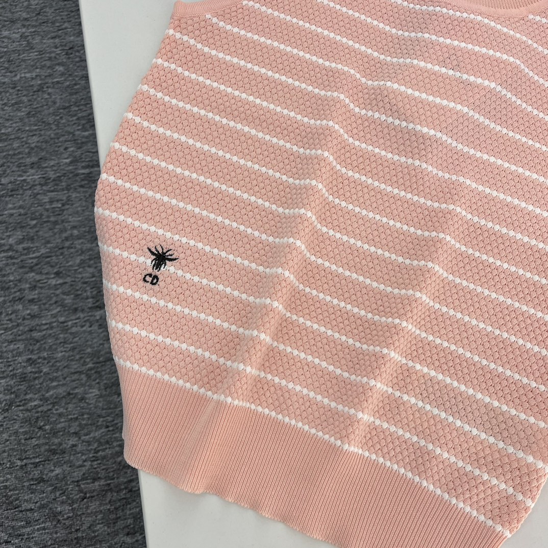 ディオール セーター レディースコピー トップス 無袖 シンプル ニット 通気性いい 縞模様 ファッション ピンク_5
