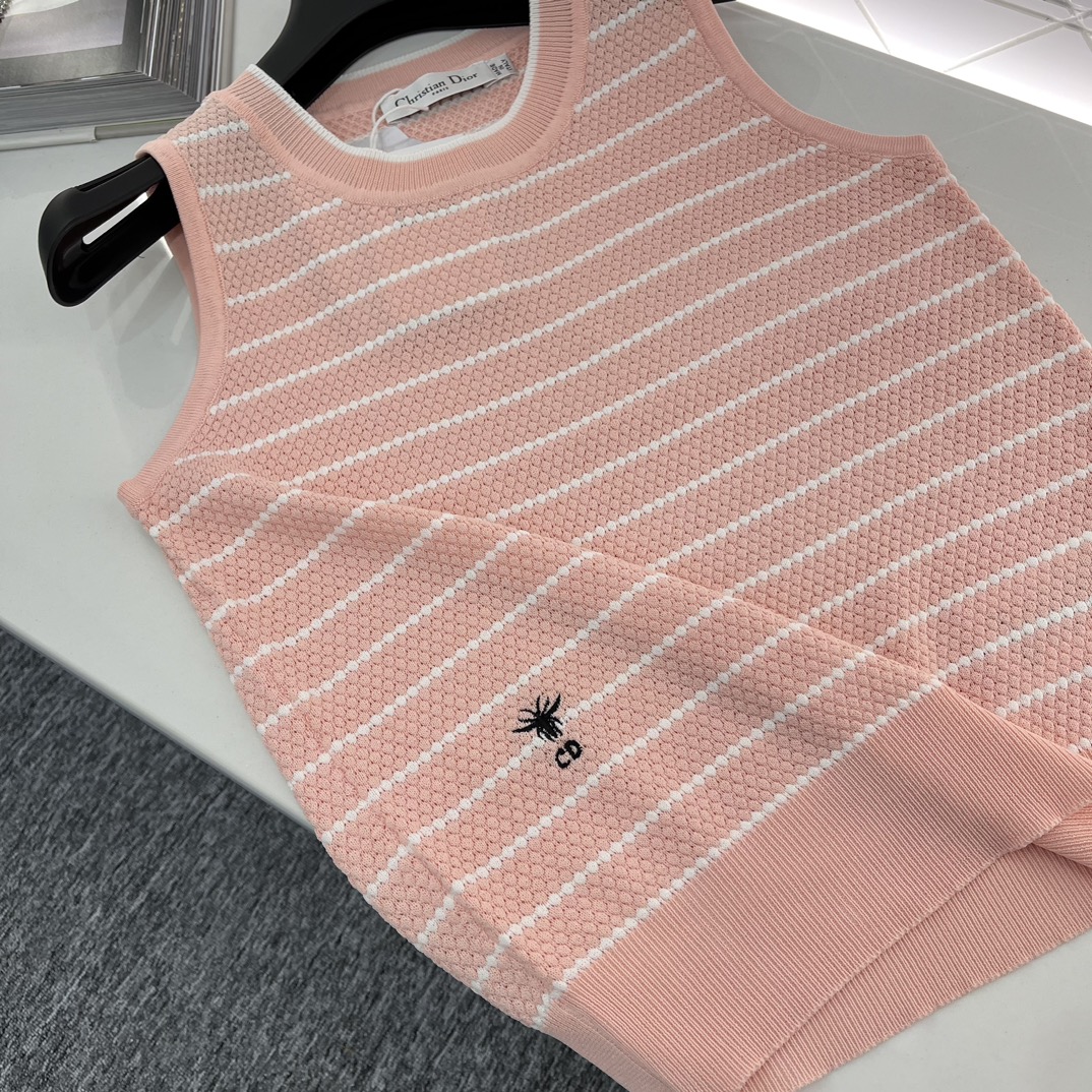 ディオール セーター レディースコピー トップス 無袖 シンプル ニット 通気性いい 縞模様 ファッション ピンク_7