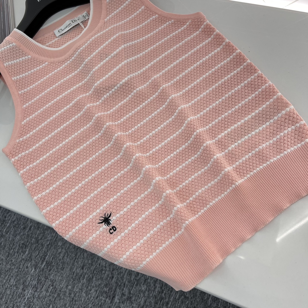 ディオール セーター レディースコピー トップス 無袖 シンプル ニット 通気性いい 縞模様 ファッション ピンク_8