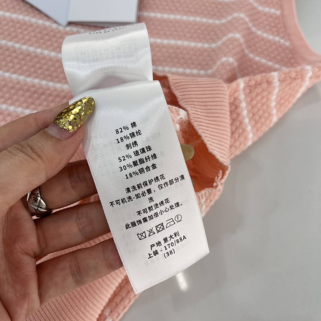 ディオール セーター レディースコピー トップス 無袖 シンプル ニット 通気性いい 縞模様 ファッション ピンク_9