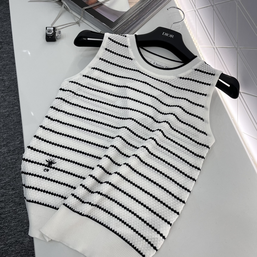 ディオール セーター メンズスーパーコピー トップス 無袖 シンプル ニット 通気性いい 縞模様 ファッション ホワイト_6